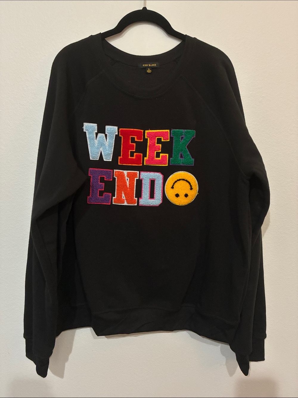 Ruby & Lace Black "WEEKEND" Appliqué Sweatshirt with Colorful Letters